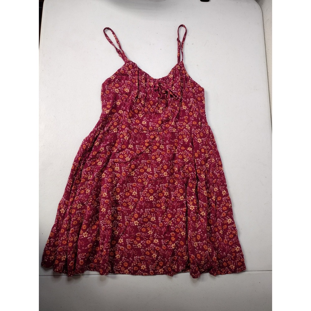 Self E Womens Floral Smocked Back Sun Dress Burgundy Orange Rayon Medium